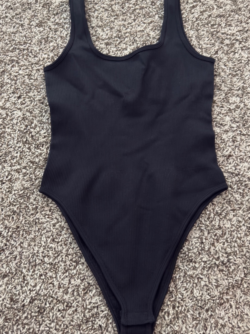 Ribbed Black Scoop Neck Bodysuit - Women